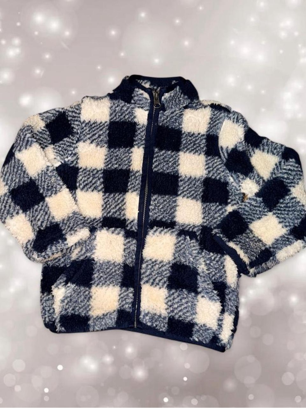The Children's Place Navy and White Buffalo Check Sherpa Zip Jacket